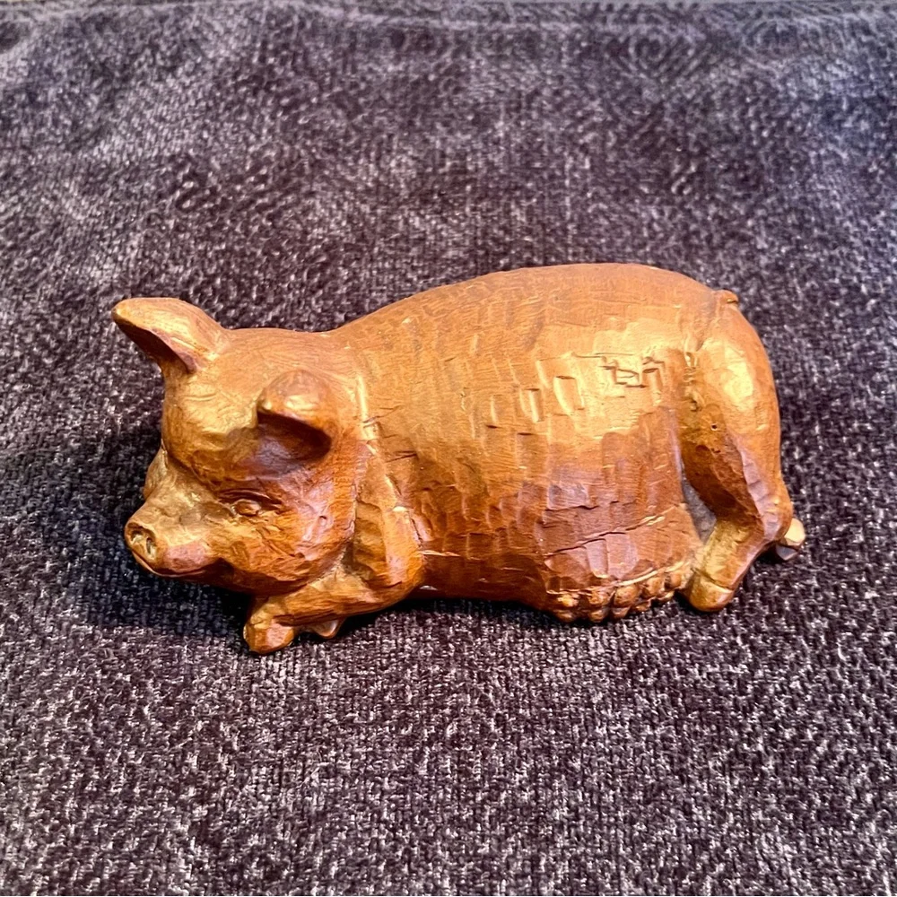 Pig - Vintage Red Mill Carved Art 